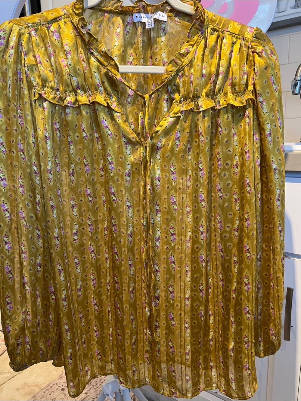 Maeve Yellow Floral Ruffle-Trim Blouse